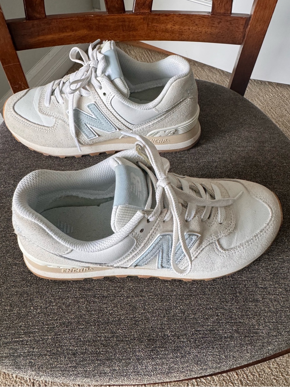 New Balance 574 Sneaker 7 Reflection Light Blue Suede Comfort Athleisure Neutral - Picture 10 of 11